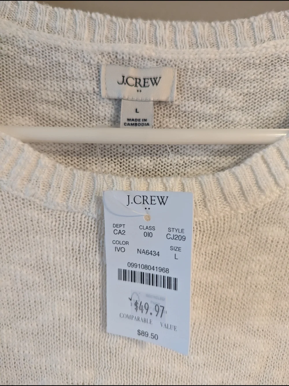 NWT-J. Crew Women's Short-Sleeve Sweater in Cream